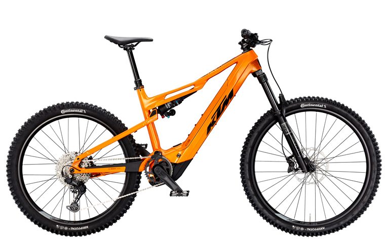 Oranges eBike mit Mountainbike-Reifen.