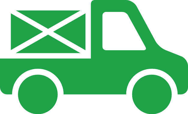 Grünes Lieferfahrzeug mit Paket.